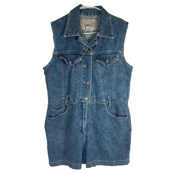 Retro Medium-Wash Natural Choice Sostanza Denim Sleeveless Romper - Picture 1 of 4